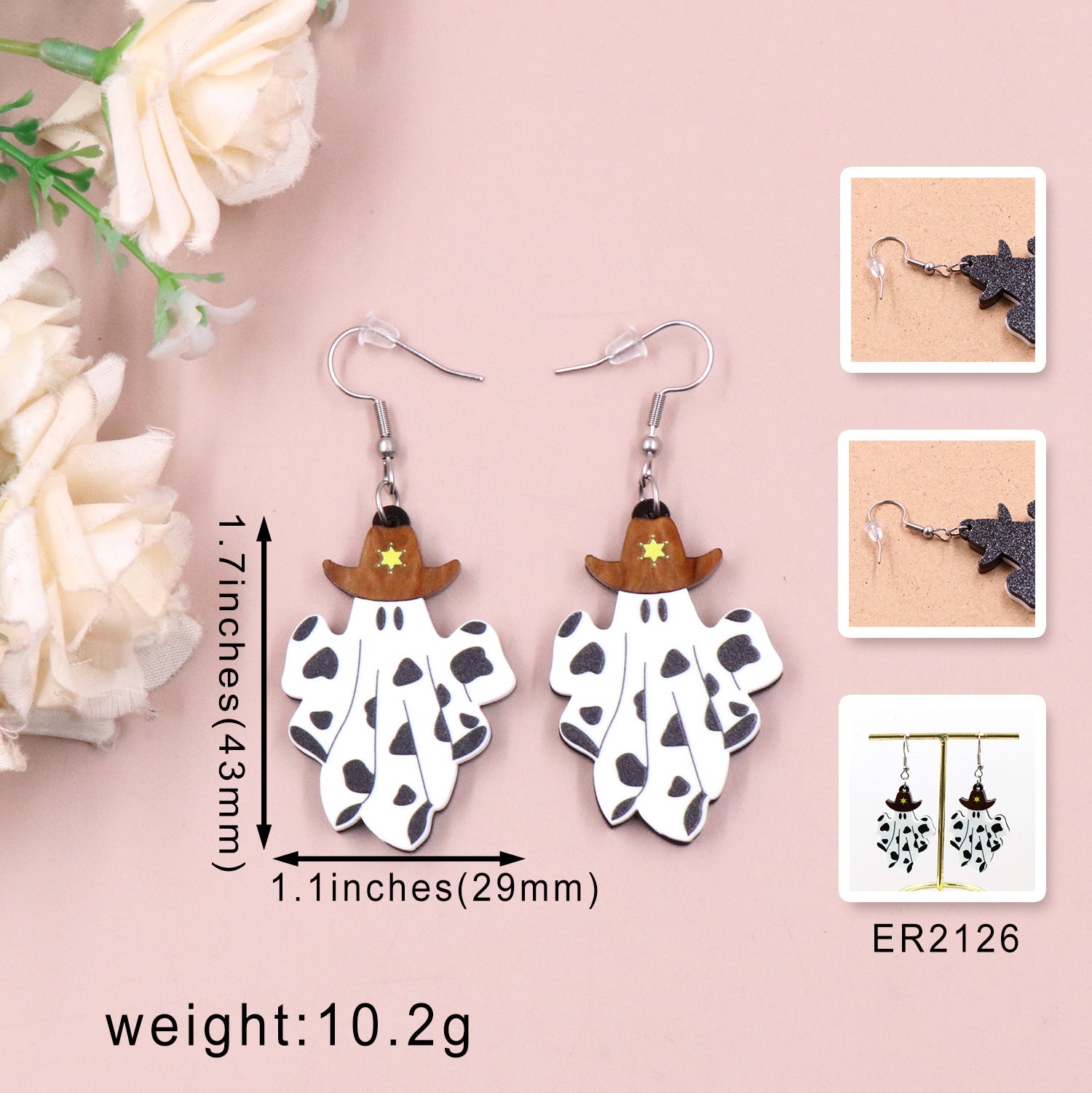 Wholesale New Western Denim Ghost Drop Earrings Halloween Vintage Acrylic Earrings